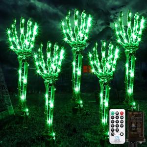 Halloween Decorations Outdoor Skeleton Stakes - 5 Pack Light Up Arm Stakes Decor 150 LED Waterproof Hands Pathway Lights with 11 Lighting Modes Indoor Outside Yard Lawn Garden Scary Creepy Party Props