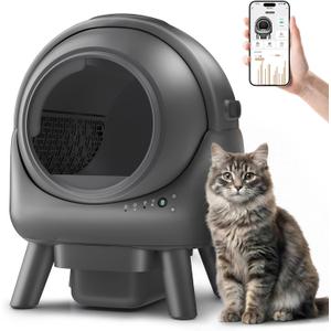 Automatic Litter Box, Self Cleaning Litter Box for Multiple Cats, Smart APP Control & Dual Safety Sensors, 15-Day Large Capacity Waste Bin, Odor Control, Includes Trash Bags,Gray
