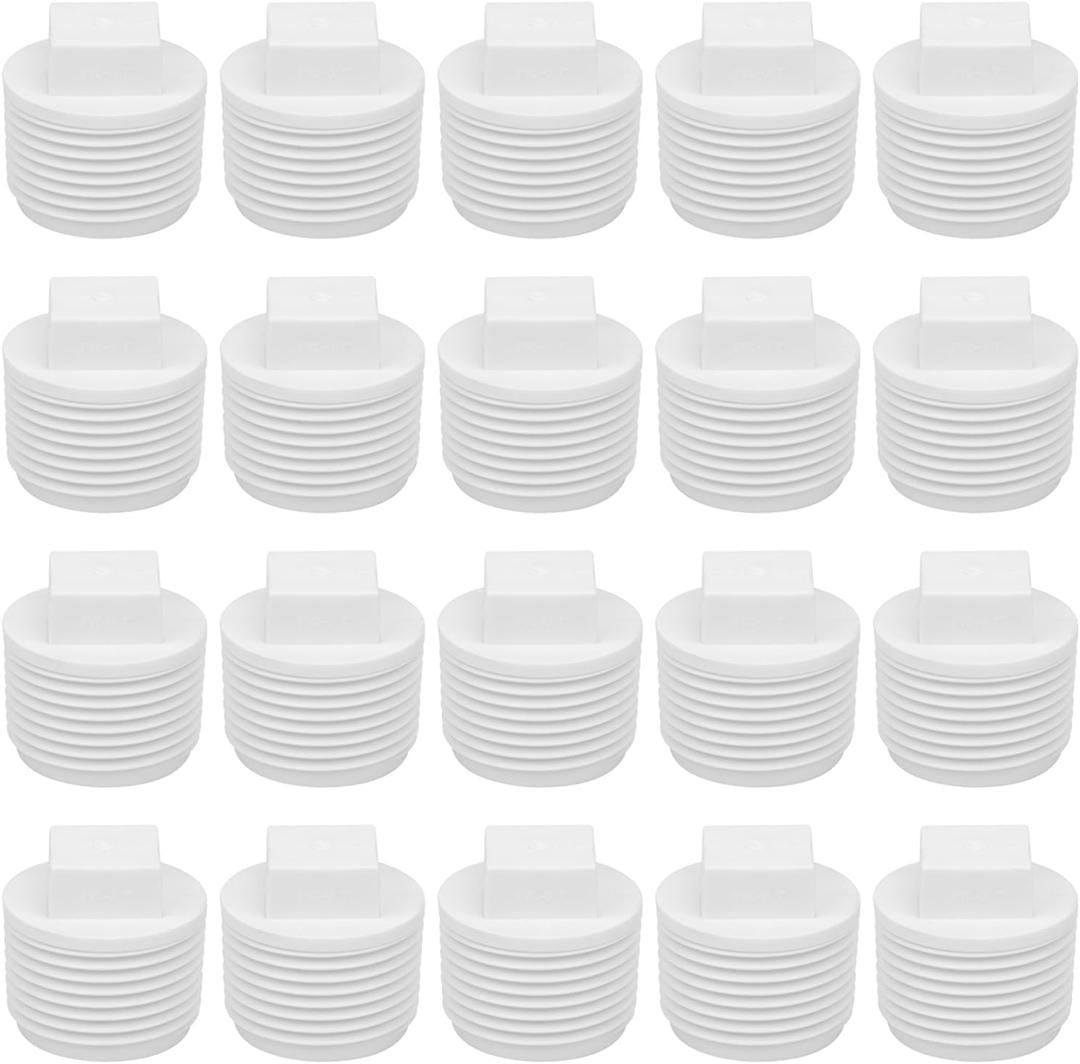 20Pack 1 Inch PVC Pipe End Cap - Male Threaded Plug Adaptor, Cleanout Plug Fitting for Water Line