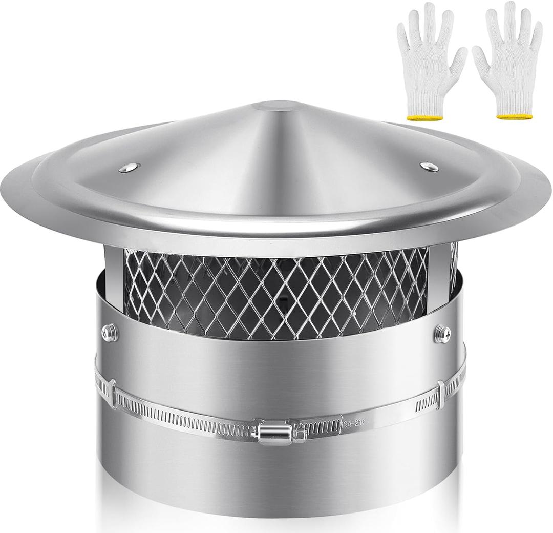 9 Inch Chimney Cap, 9" Stainless Steel Cone Top Chimney Cap with Screen, Adjustable and Reinforced Chimney Cap, Chimney Cover for Vents,Round Rain Cap for All-Round Chimney Protection