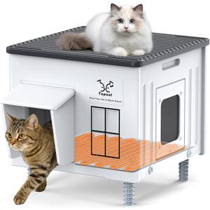 Indestructible Heated Cat House for Outside Winter, Heated Outdoor Cat House Weatherproof with Escape Door, Waterproof & Insulated Outdoor Cat Shelter for Feral Stray Cat Kitty. 17.7"x15"x17.5"