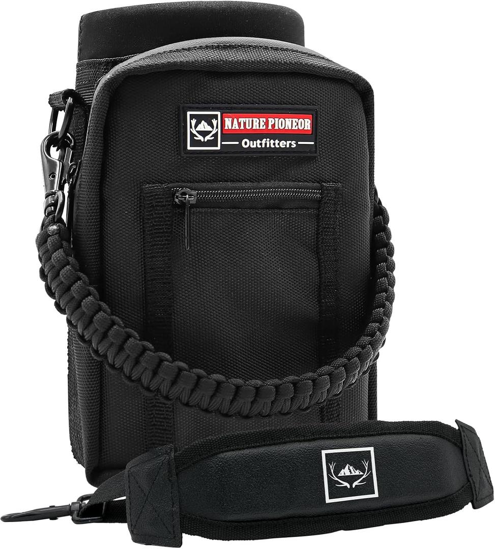 NATURE PIONEOR Water Bottle Holder with Adjustable Strap - 25/32/40oz Insulated Water Bottle Carrier Sling Sleeve with Paracord Handle & 2 Storage Pockets, Hiking, Camping, Gym (Black)