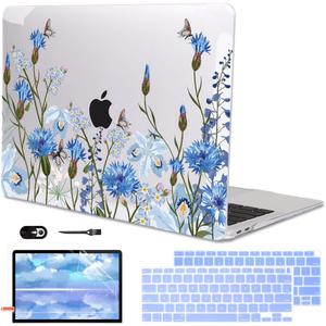 Compatible with MacBook Air 13 Inch Case 2018 2019 2020 2021 Release A2337 M1 A1932 A2179 Touch ID, Plastic Hard Case Keyboard Cover Screen Protector for Mac Air 13 M1, Tropical Blue Flowers