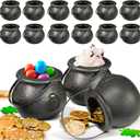 Novelty Place 12 Pcs Spooky Halloween Candy Cauldrons - Mini Black Cauldron Small Bucket for St. Patricks Day Pot of Gold, Trick or Treat, Halloween Decoration and Kid Birthday Party Favors