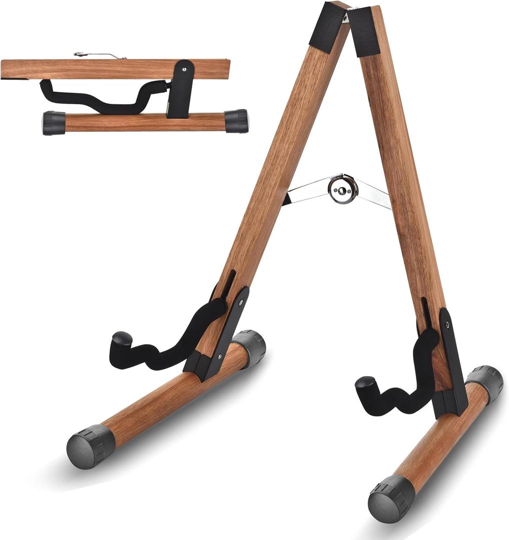 DOMMI Folding Acoustic Guitar Stand with Soft Foam Arms, Electric Guitar Stand with Non-Slip Rubber and Soft Foam Arms, Portable Folding A-Frame Acoustic Guitar Stand for Travel, No Need Assemble