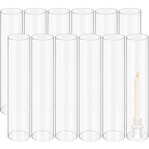 12 PCS Clear Glass Hurricane Candle Holder SleeveD:2.5" H:14" Bottomless Cylinder Glass Candleholder, Open Flame Candle Chimney Tube Cover,Open Ended Candle Shade