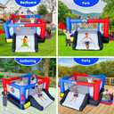 WELLFUNTIME Inflatable Bounce House & Bouncy Castle with Blower, 7 in 1 Jumping Castle, 160x138x60 Inch for 4 Kids, Slide, Ball Pit, 2 Basketball Hoops, Ringtoss & Dartboard