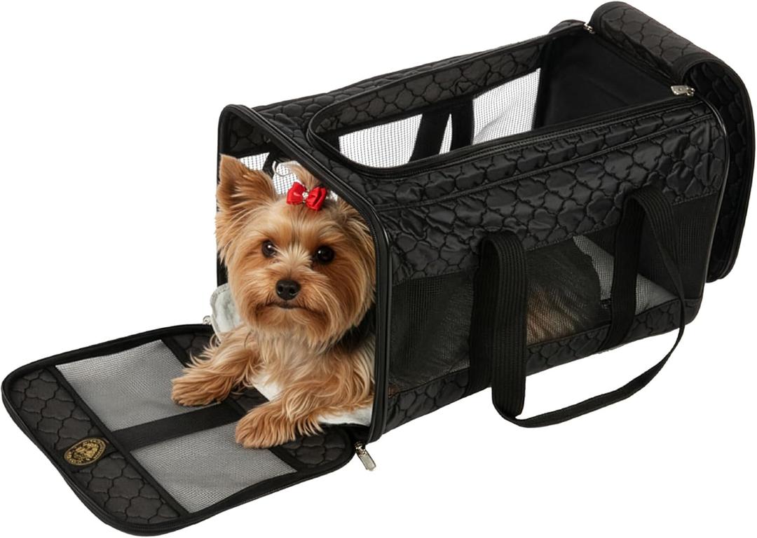 Sherpa Pet Carrier Airline Approved with Spring Wire Frame - Cat & Dog Carrier for In-Cabin Travel, Mesh Ventilation, Locking Zippers - Black Lattice, Large (19.0"L x 11.8"W x 11.5"H)