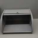 FINESSY Modern Metal Bread Box for Kitchen Countertop, Farmhouse Homemade Loaf Bread Storage Bin Holder for Kitchen Counters Organizer, Airtight Roll Top Sourdough Corner Breadbox Container Keeper (Nordic Grey)