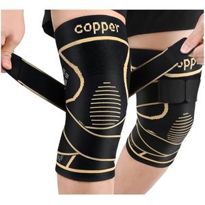 JHVW Copper Knee Brace for Women Men 2-Pack, Knee Compression Sleeve with Straps, Knee Braces for Knee Pain, Knee Support for Running Working XL