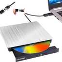 External DVD Drive USB 3.0 Type-C USB Portable Player for Laptop CD DVD +/-RW Disk Drive CD ROM Burner Writer CD/DVD Burner Compatible with Desktop Windows Linux OS Apple MacBook, Silver
