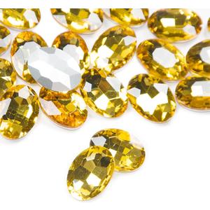 Gold Yellow Glass Rhinestones, 50Pcs Flat Back Rhinestones Bulk, 18x25mm Large Glass Crystal Oval Rhinestone Gems for Crafts, Jewelry Making, Clothing, Shoes