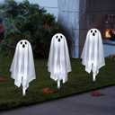 BAYN Halloween Ghost Pathway Stake Lights, 3 Pack White Cloth Ghost Decor with 15 Cool White LEDs Pathway Markers Best for Outdoor, Porch, Yard, Halloween Holiday Decoration