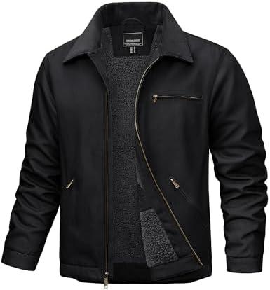 TACVASEN Mens Work Jackets Construction Duck Canvas Jacket Fleece Lined Sherpa Waterproof Warm Winter Heavy Coats Large