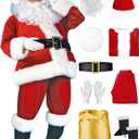 Santa Claus Costume for Men 9 PCS Deluxe Santa Suit with Hat, Christmas Party Costume for Men Adult Santa Outfit (Festgleam 3xl)
