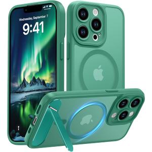 Magnetic Compatible with iPhone 13 Pro Case, [Built-in Kickstand][Full Camera Protection][Compatible with MagSafe][Anti-Fingerprint] Shockproof Phone Case for iPhone 13 Pro 6.1",BLue Green