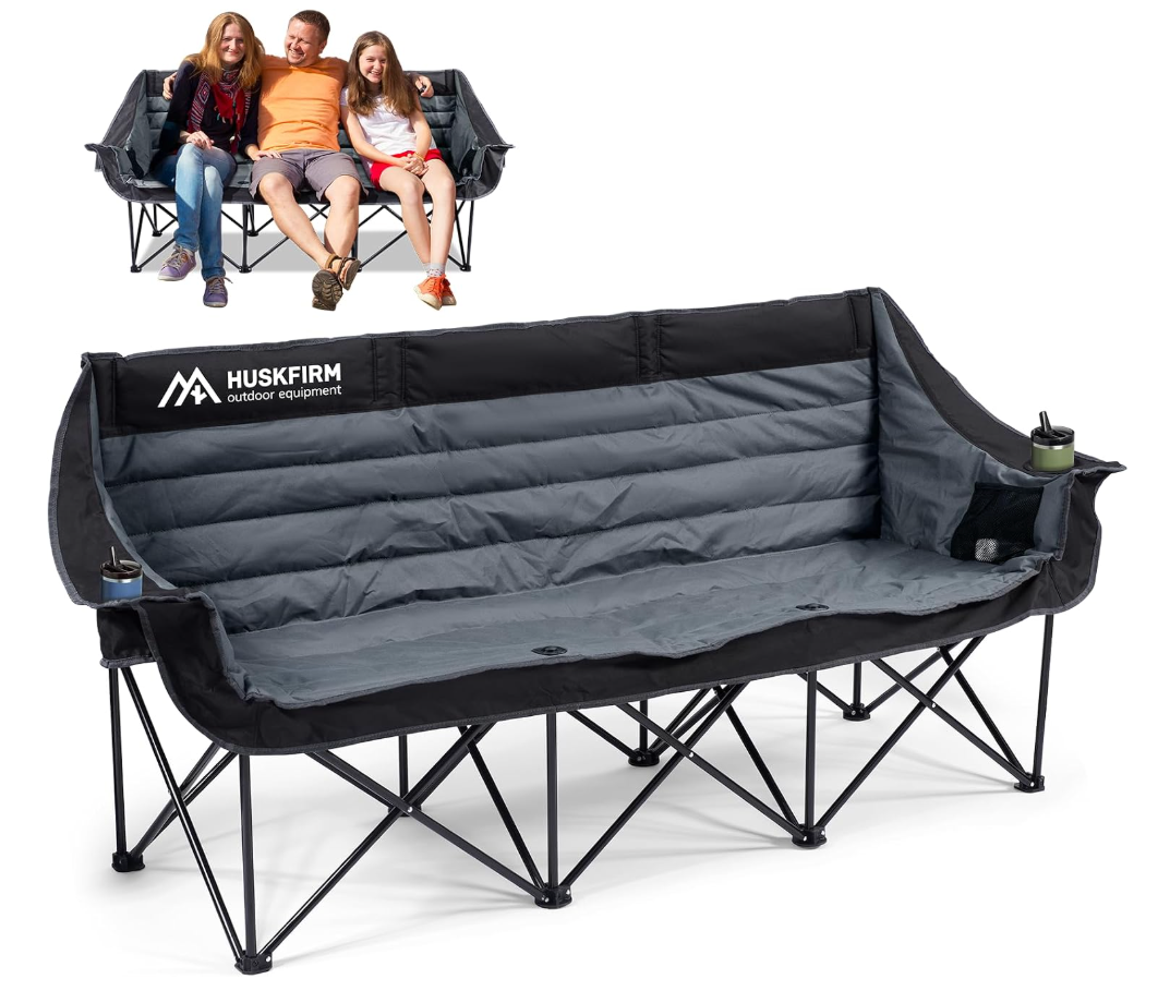 Huskfirm Double Camping Chair with Canopy Shade Folding Camping Couch Black
Oversized Double Beach Chair with Canopy for Larger Users, Heavy Duty Camping Loveseat with 2 Cup Holders & Carry Bag