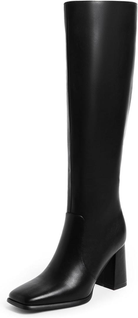 Modatope Knee High Boots Women Chunky Heel Square Toe Heeled Tall Boot for Women Fashion Side Zipper Long Boot (7.5)
