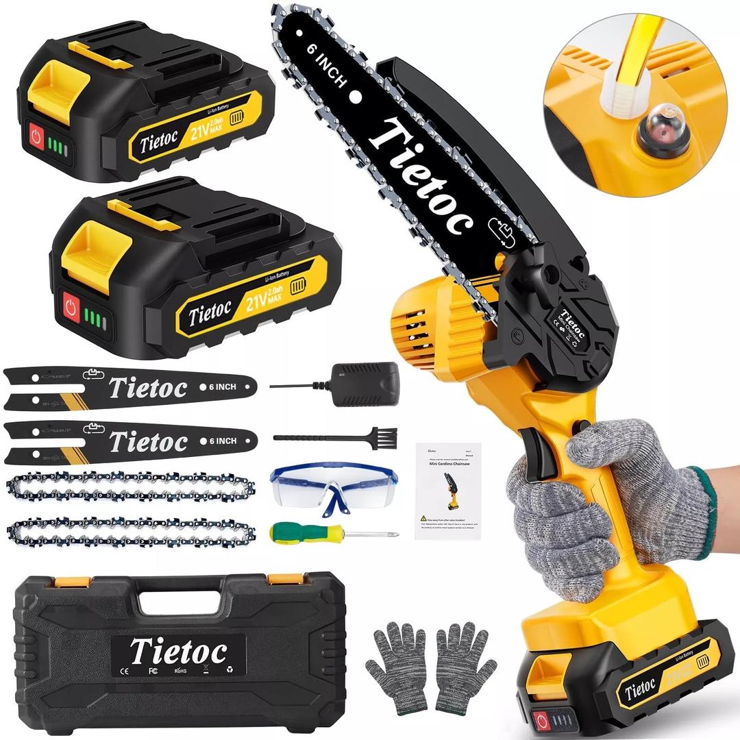Tietoc Mini Chainsaw 6 Inch with 2 Batteries, Electric Saw Gifts for Men Dad Husband Gardener, Cool Gadgets for Men 2025, Mens Gifts for Fathers Birthday, Perfect Gifts Idea for Mothers Mom Women