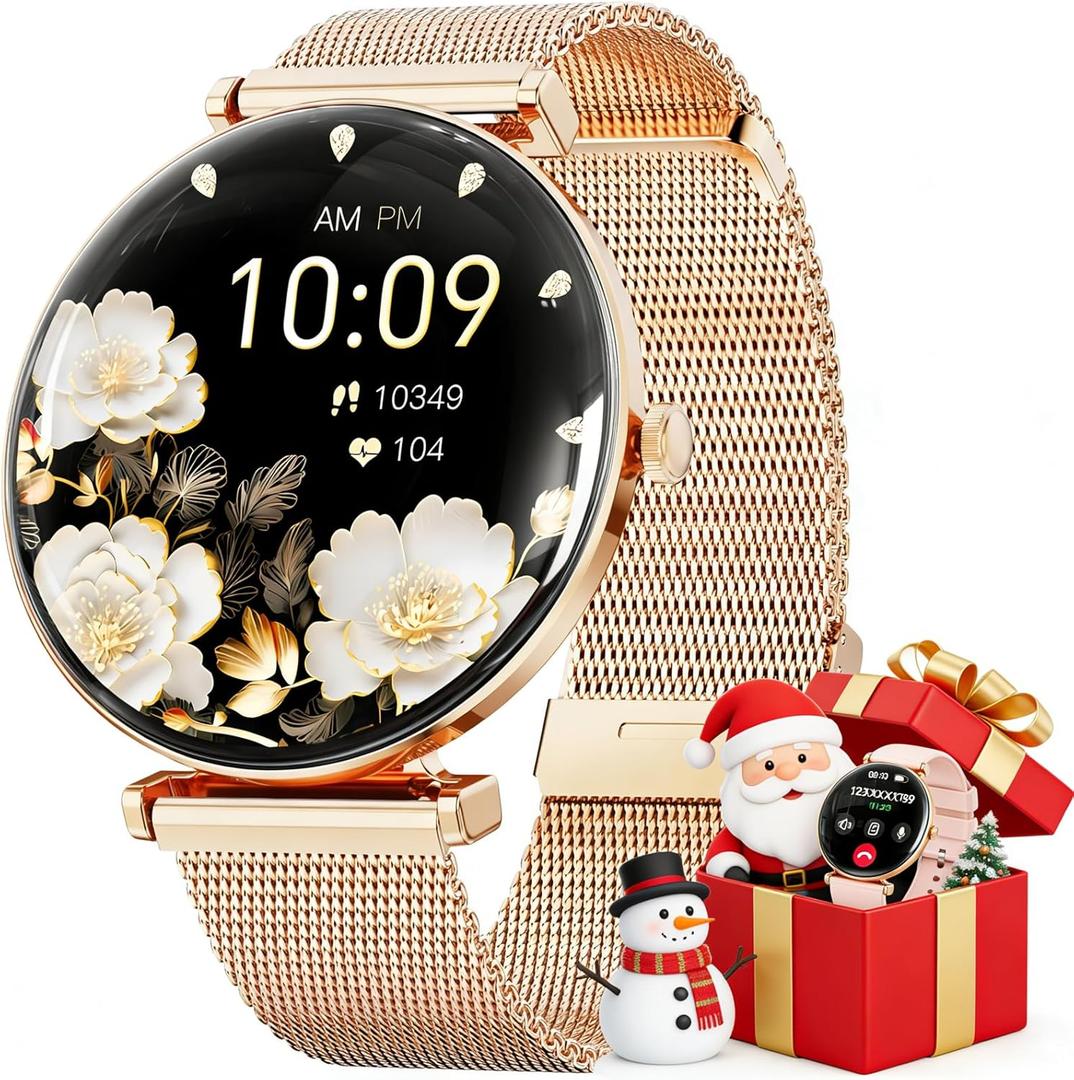 Hwagol Smart Watch for Women with Android iPhone Compatible[Calls/Metal Thin Body],1.43" Micro-Spherical AMOLED Screen,Sports Watch with Sleep/Heart Rate Monitor,Pedometer for Steps Miles