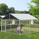 YITAHOME 10'x10' Outdoor Dog Enclosure with Metal Dog Gate, Dog Kennel Outside with Roof, Dog Fence Outdoor for Yard (silver)