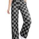 Sidefeel Jeans for Women Trendy High Waisted Wide Leg Stretchy Checkered Straight Leg Loose Denim Pants Black Size 8