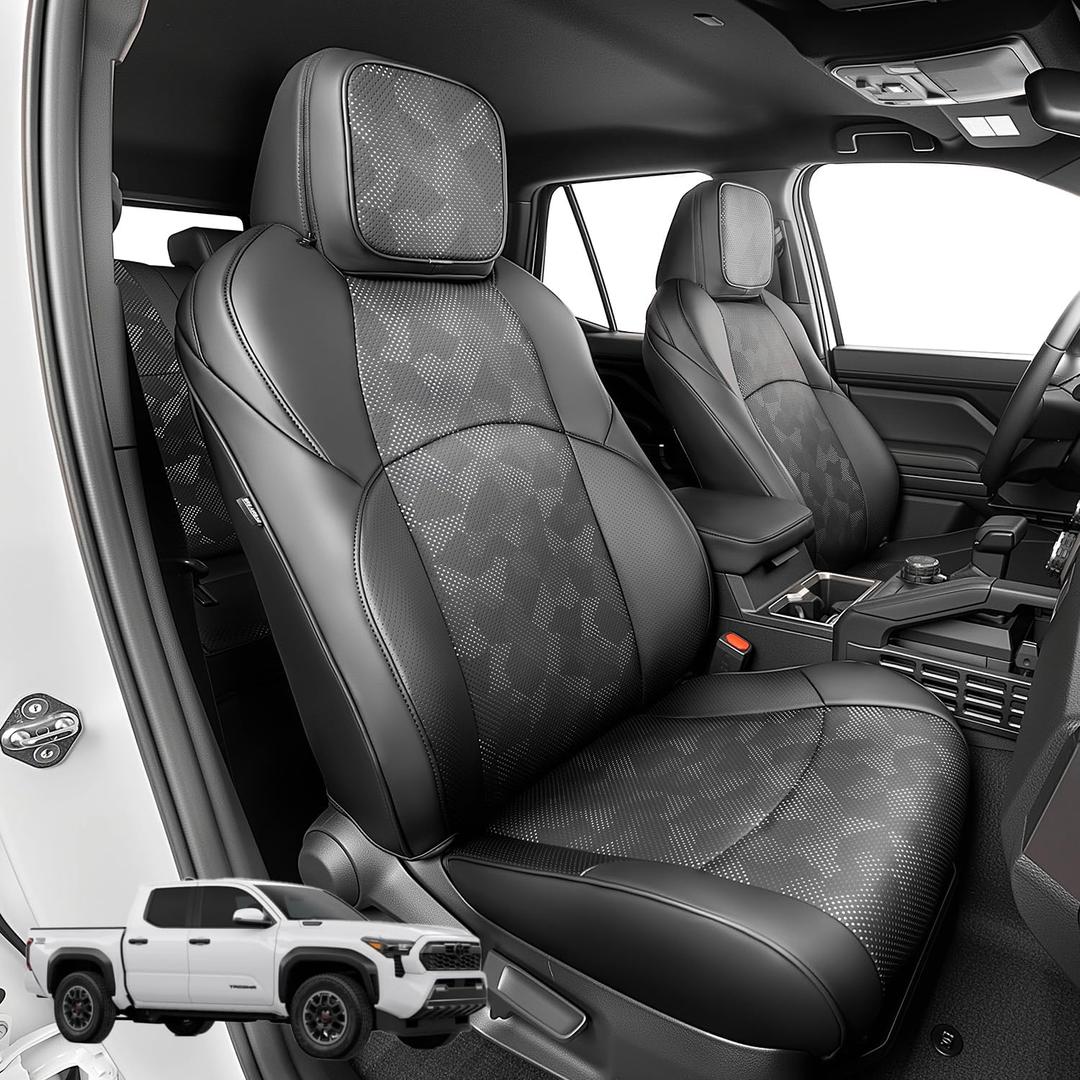 Custom Fit Car Seat Covers for Tacoma 2024-2026 4th Gen, Black Camo