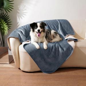 Sunheir Waterproof Blanket for Bed & Couch, Reversible Soft Sherpa Fleece Flannel Throw 50"X60", Leakproof Spill-Proof Dog Pet Blanket, Furniture & Sofa Protector, Camping, Travel, Grey