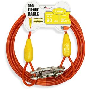 Petest 25ft Tie-Out Cable with Crimp Cover for Large Dogs Up to 90 Pounds (Yellow & Orange)