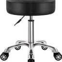 WKWKER Heavy Duty Rolling Stool with Wheels 360 Swivel Adjustable Rolling Stool Hydraulic Lift Thick Leather Seat Ergonomic Chair for Kitchen Drafting Lab Office Salon Massage Black, Large