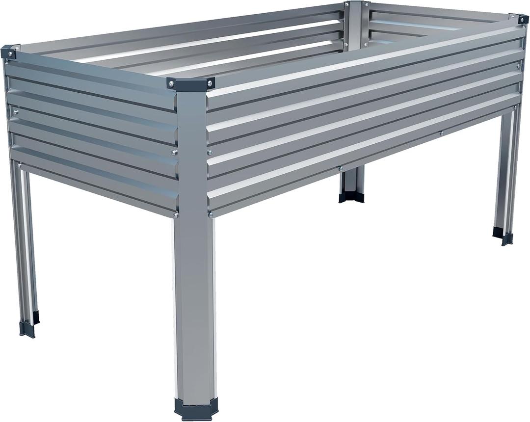 DIIYIV Galvanized Raised Garden Bed with Legs,48×24×30in Elevated Planter Box for Backyard,Outdoor Garden, Patio, Balcony, 350lb Capacity,Silver