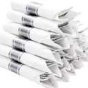 N9R 50 Pack Pre Rolled Silver Plastic Cutlery Set, 50 Forks, 50 Knives, 50 Spoons, 50 Napkins, Disposable Cutlery Set for Party and Wedding