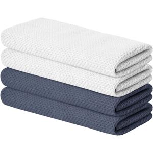 2 x Artoid Mode 100% Cotton White Dark Grey Waffle Weave Kitchen Dish Cloths, 13x28 Inch Ultra Soft Absorbent Quick Drying Kitchen Dish Towels Set of 4, Multicolor