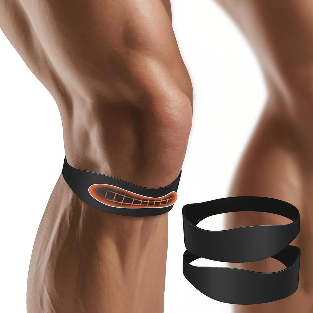 2PCS Patella Band, Patellar Tendon Support Strap for Knee Pain and Tendonitis, Knee Brace for Women & Men, Patella Support Strap for Soccer, Basketball, Running, Tennis, Lightweight Patella Stabilizer for Left & Right Knee - Black (Medium)