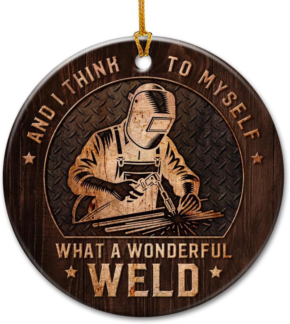 Welding Christmas Ornament 2025 - Welder Ornament for Men, Women, Dad, Brother, Husband - Mechanic, Blue Collar Worker Ideas - Double-Sided Ceramic Ornaments Hanging Decor