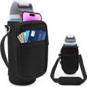 for Owala FreeSip Insulated Stainless Steel Water Bottle Cup Holder Cover Carrier Sling Bag with Strap, Pouch Pocket for Phone/Accessories, add Handle for Owala 32oz (Black, M)