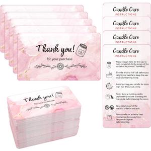 270 PCS Handmade Candle Care Instruction Cards 3.5 x 2 Inches Scented Candles Certified Cards for Candle Makers Soy Bees Wax Coconut Essential Oils Romantic Pink