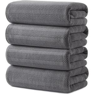 ecolook 4 Pack Microfiber Bath Towels, 31 x 63 inches Extra Large Bath Towel Set, Super Soft Highly Absorbent Bath Towels Set of 4, Quick Dry Lightweight Bathroom Towels for Spa, Pool, Gym, Dark Gray