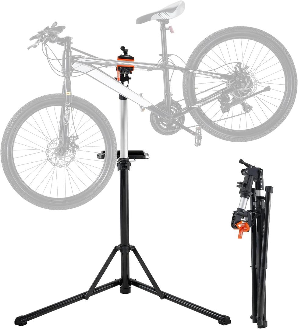 VEVOR Bike Repair Stand, 66 lbs Heavy-duty Aluminum Bicycle Repair Stand, Adjustable Height Bike Maintenance Workstand with Magnetic Tool Tray Telescopic Arm, Foldable Bike Work Stand for Home, Shops