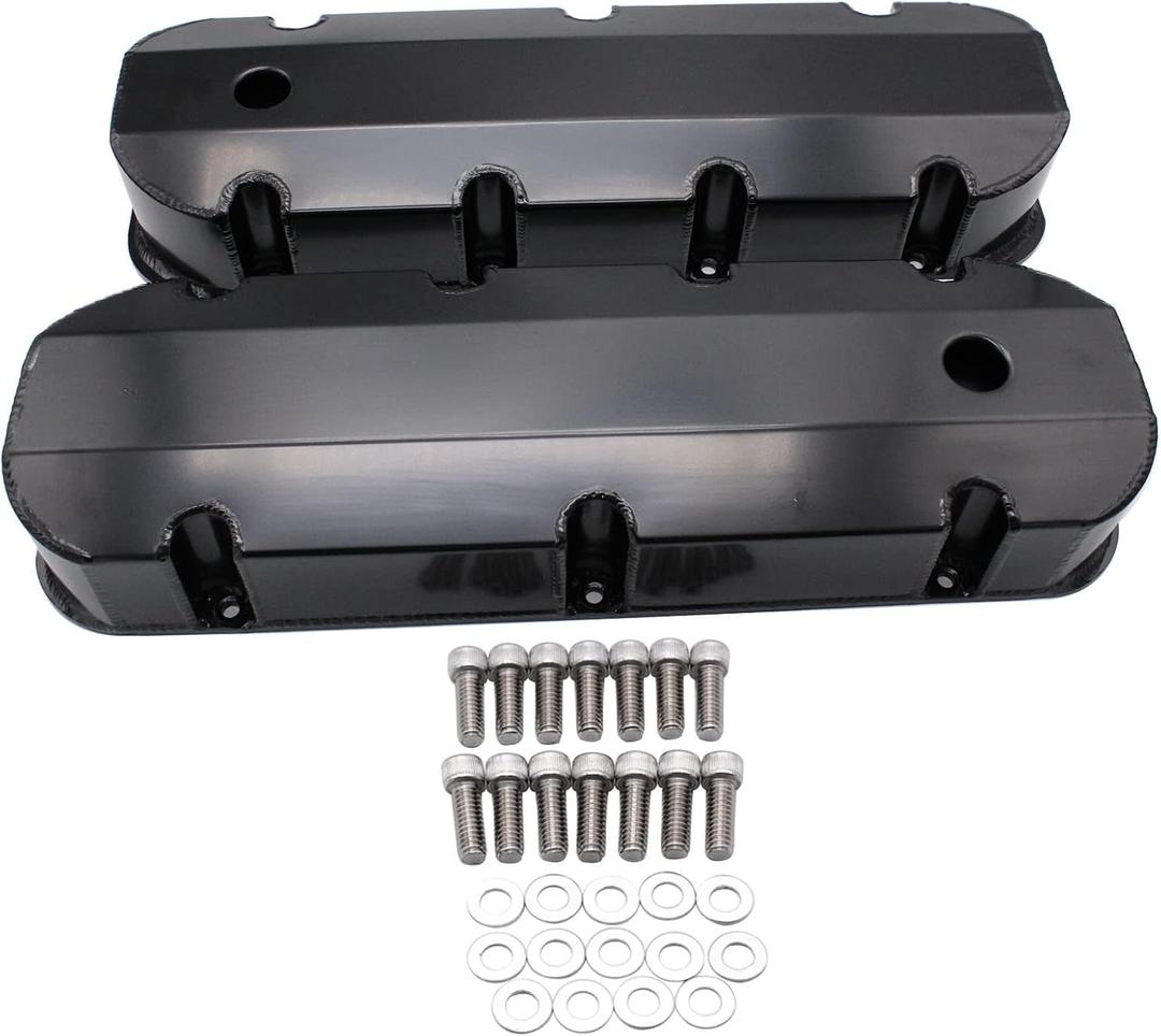 FABRICATED Black Aluminum Valve Covers with Billet Rail Fits for Big Block Chevy BBC 396 427 454 502