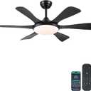 Ceiling Fans with Lights-47 Low Profile Ceiling Fan with Light and Remote/APP Control,Flush Mount,DC Reversible,LED Dimmable Black Ceiling Fans for Bedroom,Indoor/Outdoor Patio Use
