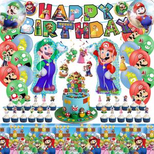 Cartoon Party Supplies, Party Favors Super Mario Bros Birthday Decorations Include Birthday Banners, Balloons, Tablecloth, Cake Decoration, Cupcake Toppers, Hanging Swirls