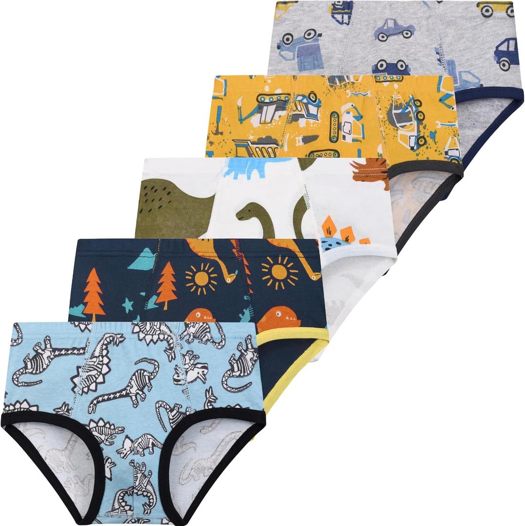 Boys Fashion Soft 100% Cotton Tagless Brief 5 Pack Breathable Underwear for Little Kid Boys