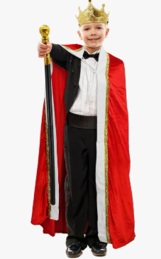 3 Pieces Halloween King Prince or Queen Robe Red Cloak Cape Crown Wand Costume Set with King Crown Headband Length 58 Size M/L