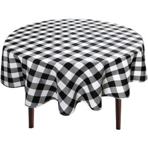 Hiasan Checkered Round Tablecloth 60 Inch - Waterproof Stain and Wrinkle Resistant Washable Fabric Table Cloth for Dining Room Party Outdoor Picnic, Black and White