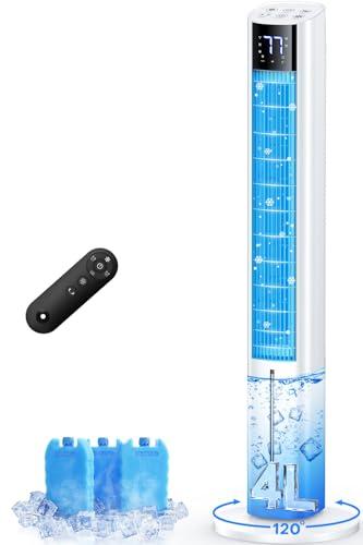 FANCOLE 44 INCH Windowless Air Conditioner with 4 Modes & 3 Speeds, 12H Timer, 4L Tank for 24H Cooling Evaporative Air Cooler, 3 Ice Packs, 17Ft Remote, 120° Oscillating Portable AC Unit for Bedroom