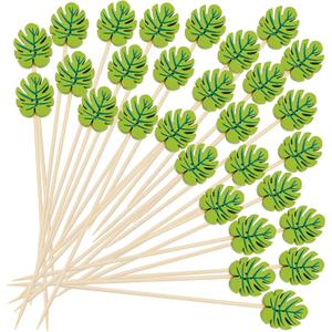 2 x 120pcs Green Monstera Leaf Cocktail Picks, 4.7inch Hawaii Monstera Bamboo Toothpicks for Summer Hawaiian Party Food Drinks Fruits Appetizer Cupcake Decoration