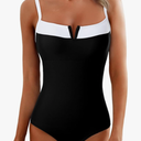 Herseas Women's V Wire One Piece Swimsuit Color Block Patchwork Bathing Suit, Size L