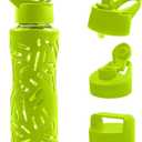 Top&Top 25oz Glass Water Bottles with Straw Cap  Wide Mouth Sports Water Bottles with Protective Silicone Sleeve + 3 Reusable Different Leak-Proof Lids (BPA Free) for Fitness and Outdoor (Yellow)