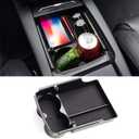 Jaronx Compatible with Tesla Model X/S Center Console Organizer, Armrest Storage Box+Cup Holder, for Tesla Model S/X Accessories 2016 2017 2018 2019 2020 2021